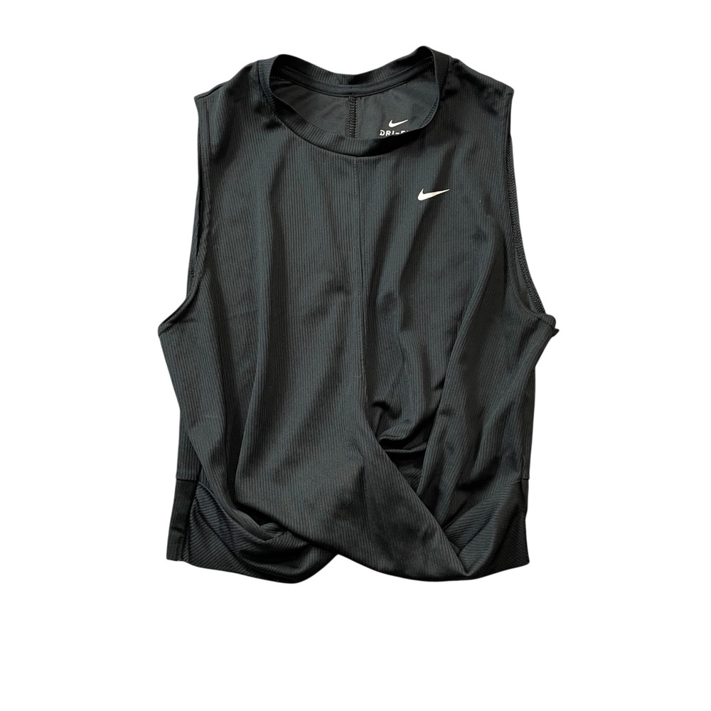 Nike Women Large Black Dri-Fit Sleeveless Pullover Twist Front Top Ribbed Jersey